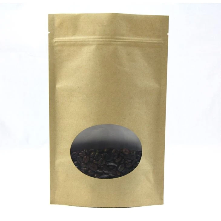Kraft Paper Stand Up Kaffesekk med vindu
