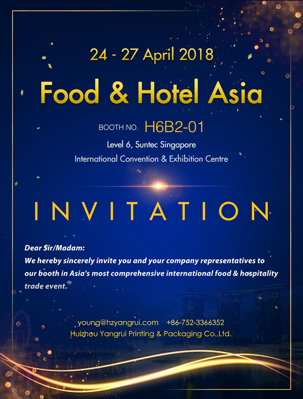 Yangrui vil delta i Food & Hotel Asia 24-27 april, 2018