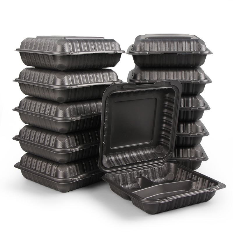 Clamshell tilpasse svart farge engangs mikrobølgeovn plast mat uttakingsboks ...