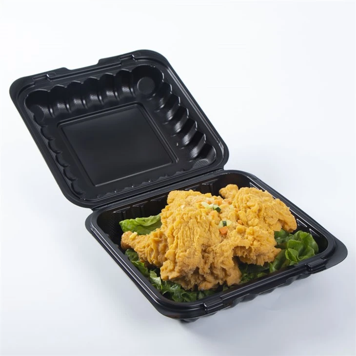 9x9" Black Clamshell Take Out Bento Box