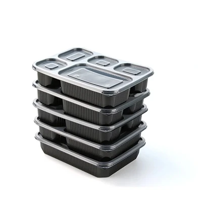Gratis prøve Svart Restaurant Lunsj Bento Box 2-roms Plast Takeaway Matbeholder