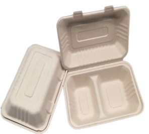 To Go-beholdere med lokk Bagasse 2 rom